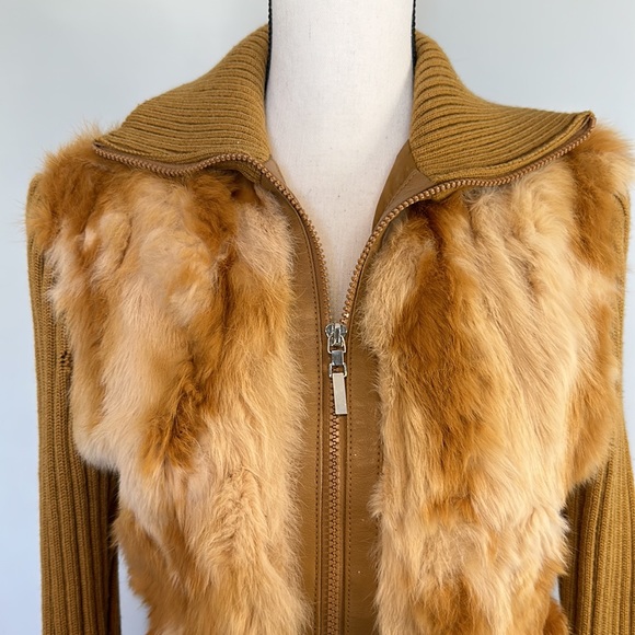 Vintage Jennifer J Y2K Genuine Fur Mustard Zip Jacket - Picture 2 of 6